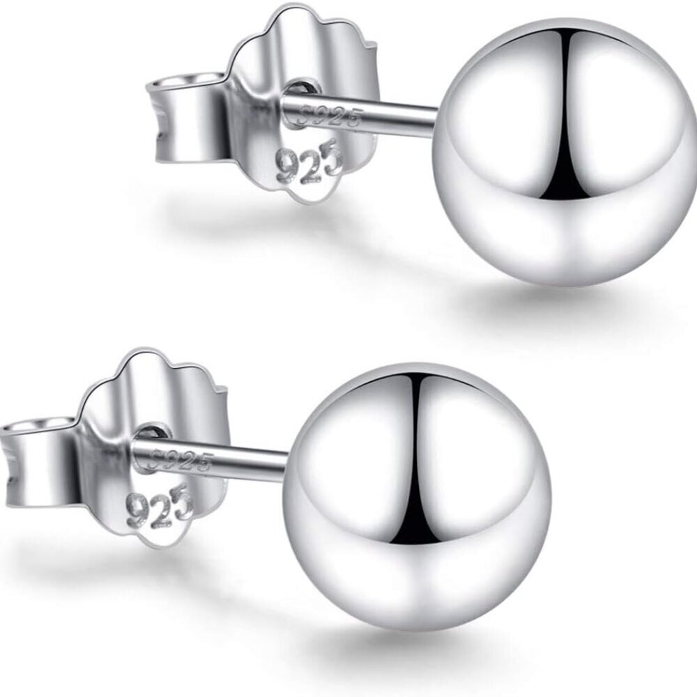 Sterling Silver Ball Stud Earrings 3mm-10mm Hypoallergenic Jewelry for Women